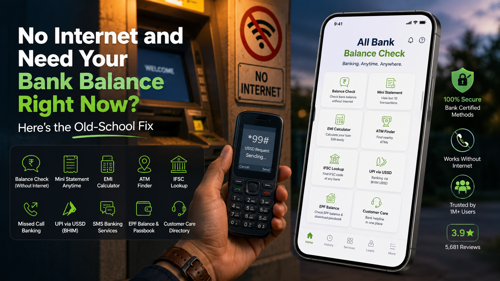 No Internet and Need Your Bank Balance Right Now? Here's the Old-School Fix